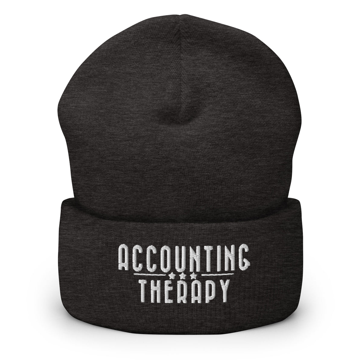Product mockup - Front view of an grey cuffed beanie showing a ribbed knit winter hat with a folded cuff